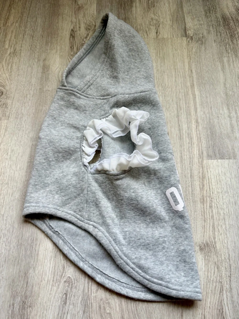 Nap Queen - Grey Hooded Pet/Dog Top Shirt w/ Gold Crown & White details - Small